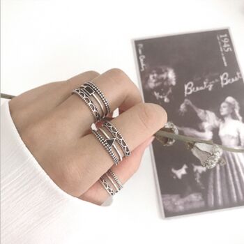 Sterling Silver Layered Design Adjustable Ring, 2 of 4