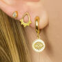 Yellow Gold Plated Evil Eye Hoop Earrings, thumbnail 2 of 10