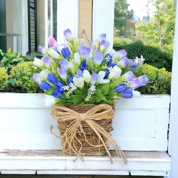 Tulip And Grapevine Basket Door Spring Wreath, 8 of 11