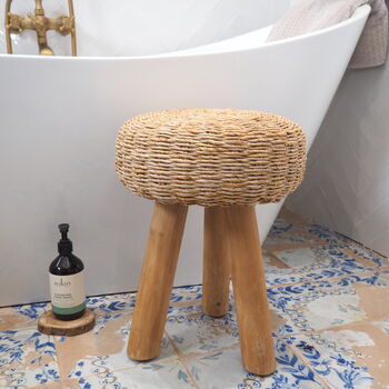 Wooden Stool With Wicker Seat, 2 of 7
