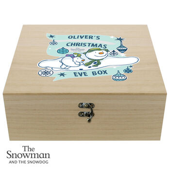 Personalised The Snowman And The Snowdog Large Wooden Christmas Eve Box, 4 of 4