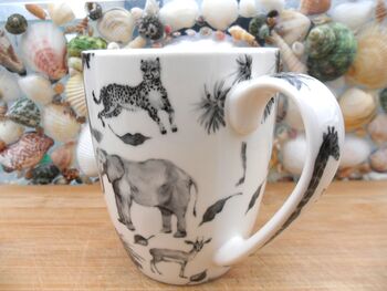 Set Of Six China Aspen Mugs In Black Safari Design, 7 of 12