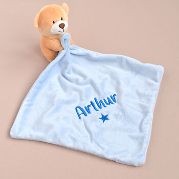 Personalised Blue Teddy Comforter New Baby Boy Gift, 5 of 6