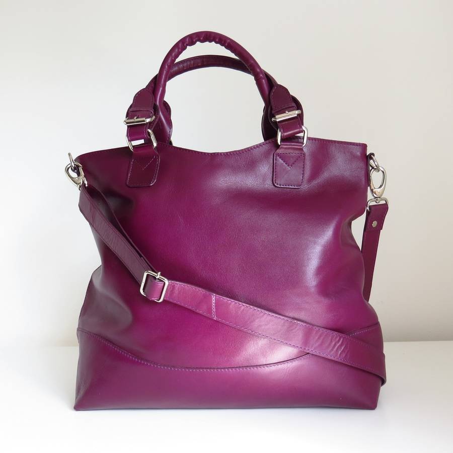 Purple Leather Classic Tote Bag By The Leather Store ...