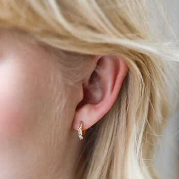 Baguette Crystal Huggie Hoop Earrings In Gold Plating, 2 of 3