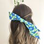 Blue Floral Cotton Large Bow Hair Clip, Bow Barrette, thumbnail 1 of 4