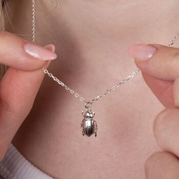 Personalised Chafer Beetle Necklace Sterling Silver, 3 of 8