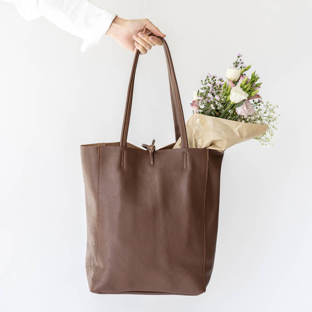 Chocolate Soft Italian Leather Tote Shopper By Grace & Valour