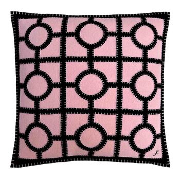 Hand Embroidered Chinoiserie Fretwork Wool Cushion, 3 of 3