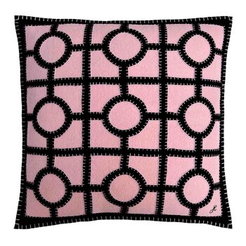 Hand Embroidered Chinoiserie Fretwork Wool Cushion, 4 of 4