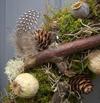 Poppy Cone And Lichen Twig Wreath For Wall Or Door, 2 of 2