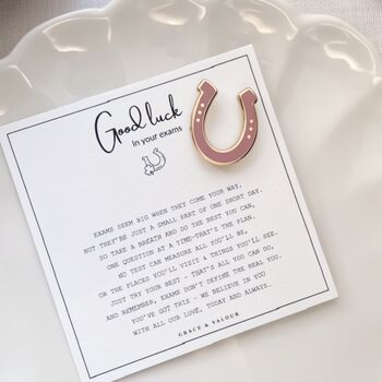 Good Luck Exam Poem And Lucky Horseshoe Enamel Pin Meaningful Gcse Student Gift Keepsake, 3 of 12