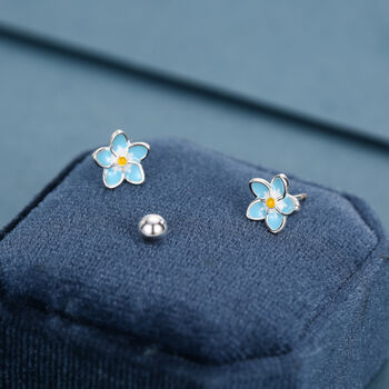 Sterling Silver Forget Me Not Flower 18 G Screw Back Stud Earrings With Ball Backs, 5 of 11