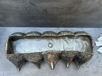 Distressed Silver Hedgehog Planter Cute 33cm Plant Pot, 5 of 12