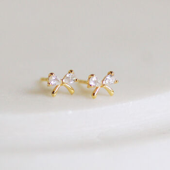 Dainty Gold Plated Bow Stud Earrings, 2 of 6