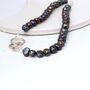 Statement Peacock Pearl Necklace With Three Silver Rings, thumbnail 5 of 7