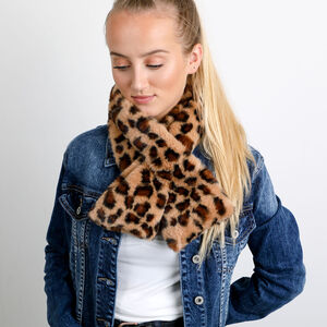 Neck Tie/ Snood With Faux Fur Animal Print By Lovethelinks