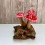 Handcrafted Red White Agaric Mushrooms On Teak Root Ornament, thumbnail 2 of 6