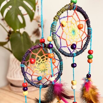 Hemp Rainbow Mini Dream Catcher With Feathers, 3 of 5