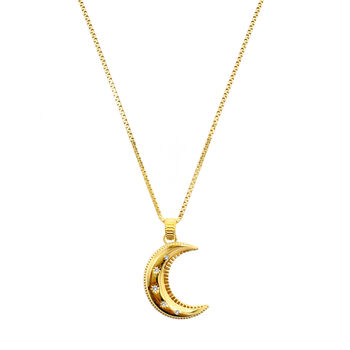 Gold Plated Moon Pendant Necklace With Cz Crystals, 2 of 8