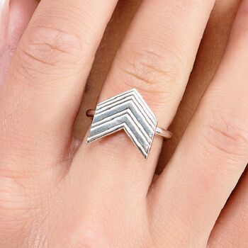 Sterling Silver Art Deco Arrow Ring – Rhodium Plated – Geometric Designer Jewellery – Modern Vintage Style, 2 of 11