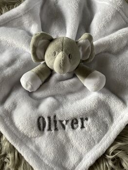Embroidered White And Grey Baby Elephant Comforter, 2 of 6