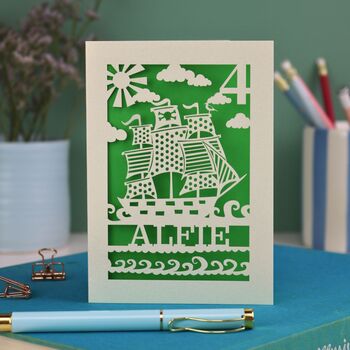 Personalised Papercut Pirate Birthday Card, 2 of 6