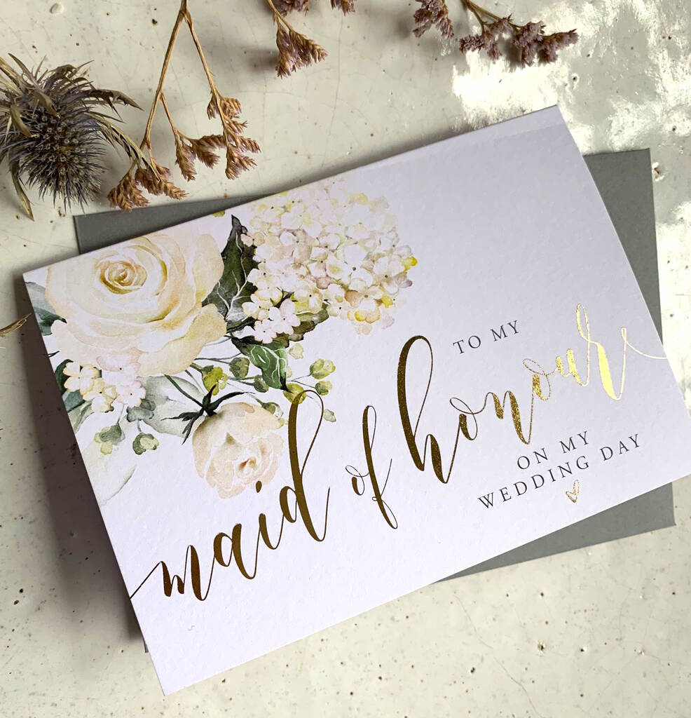 Gold Foil To My Maid Of Honour Card | Watercolour Rose, 1 of 5