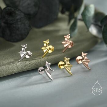 Sterling Silver Tiny Bat Wing Internally Threaded Flat Back Earrings, 5 of 11