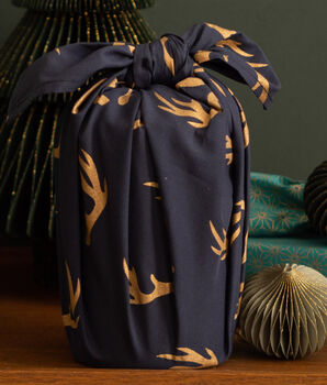 Fabric Gift Wrap Reusable Furoshiki Midnight Reindeers, 3 of 7