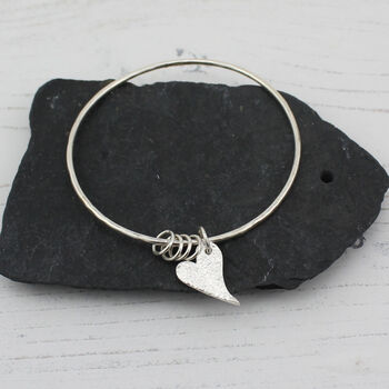 Sterling Silver Textured Tilted Heart Charm Bangle, 5 of 7
