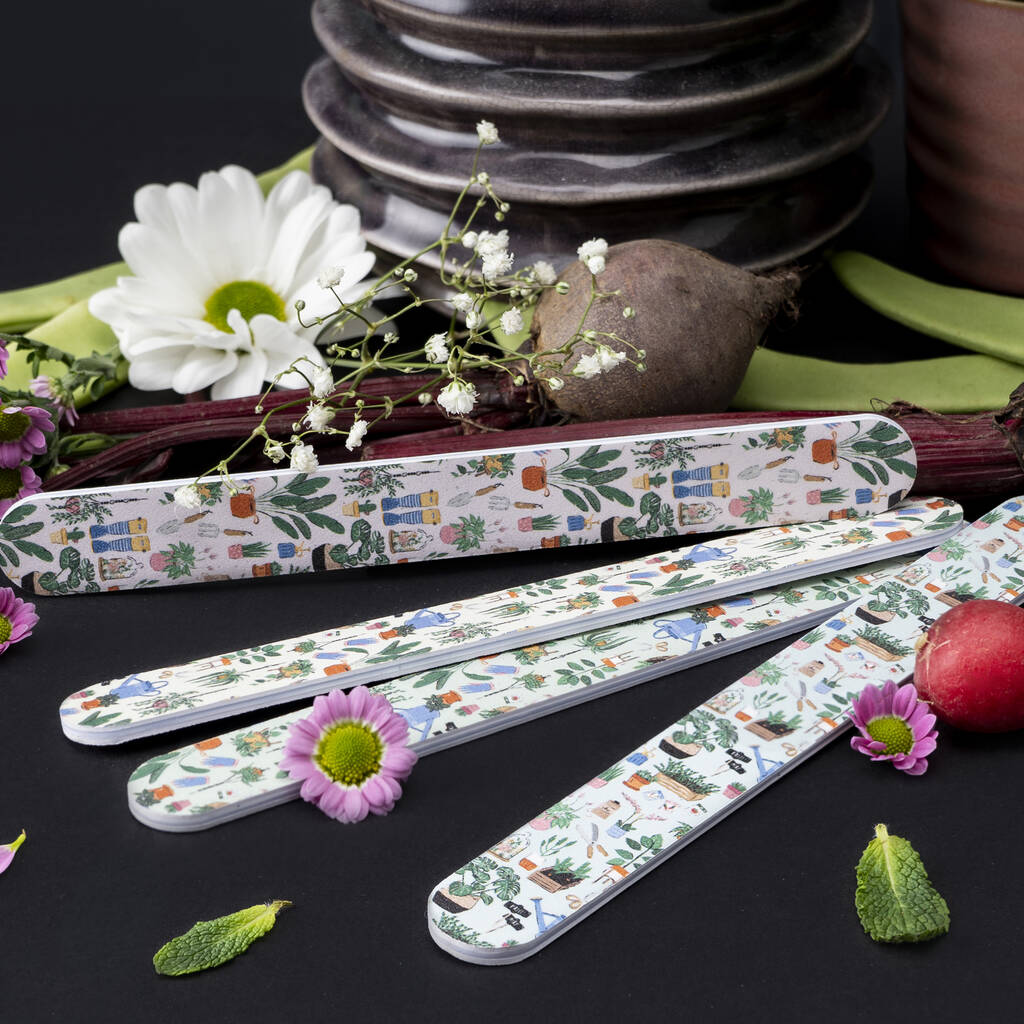 Set Of Four Nail Files Multi Coloured With Garden Print, 1 of 2