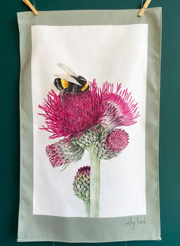 Bumble Bee And Thistle Painting Tea Towel, 2 of 3