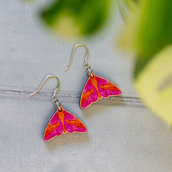 Rosy Maple Moth Wooden Earrings, 2 of 9