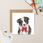 Collie In Bow Christmas Card With Gold Foil, thumbnail 1 of 3