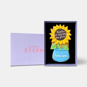 Vegan Personalised Thank You Teacher Sunflower Iced Biscuits Letterbox Gift, 4 of 10