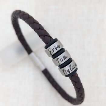 Mens Leather Bracelet With Personalised Rings, 2 of 7