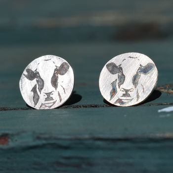Handcrafted Silver Cow Earrings, 2 of 2