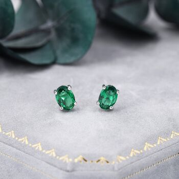 Emerald Green Oval Cz Stud Earrings, 2 of 10