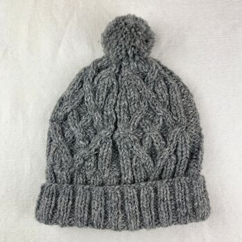 Fair Trade Unisex Cosy Cable Knit Wool Bobble Hat, 6 of 12