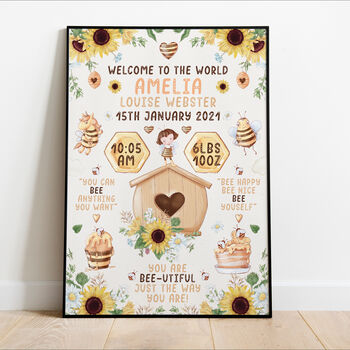 Personalised Keepsake Birth Print Bee Happy, 3 of 5