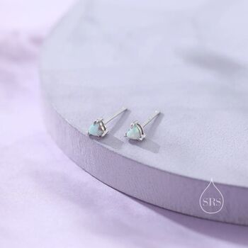 Sterling Silver Tiny White Opal Heart Stud Earrings, 4 of 9