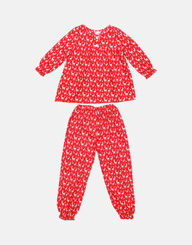 Children's Cotton Pyjama Set In Ruby Reindeer, 5 of 7