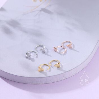 Sterling Silver Tiny Skinny Heart Huggie Hoop Earrings, 3 of 12