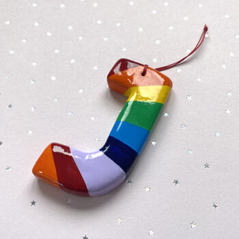 Personalised Handmade Rainbow Stripe Clay Hanging Letter, 4 of 4