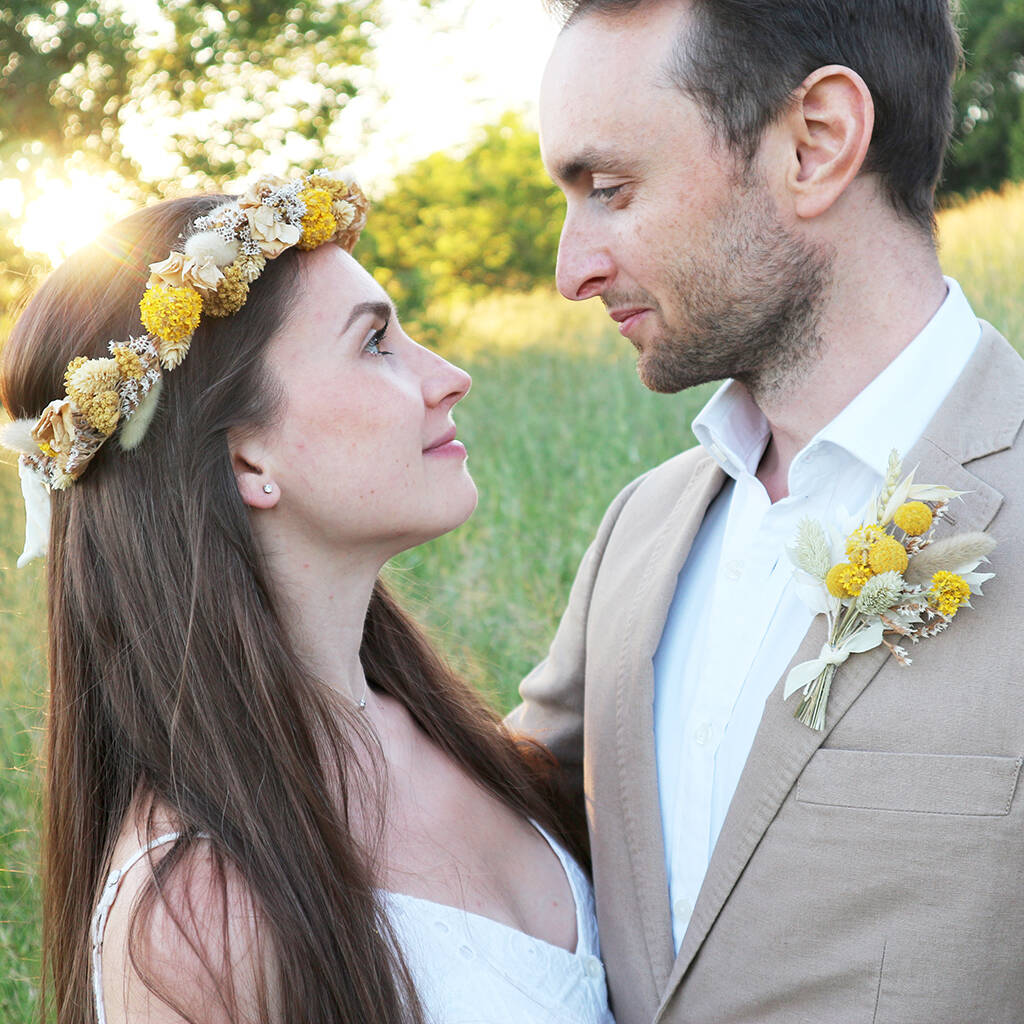 Halo And Sunny Dried Flower Wedding Bridal Accessories, 1 of 5