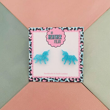 Unicorn Glitter Resin Stud Earrings Pink, Blue And Silver, 11 of 12