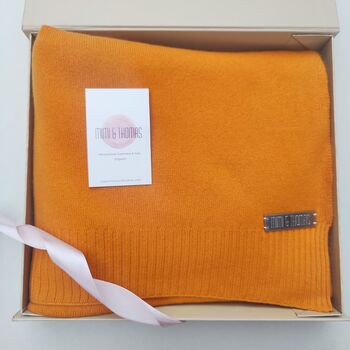 Tangerine Orange 100% Cashmere Travel Wrap Gift Boxed, 2 of 9