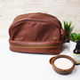 Personalised Large Leather Raleigh Wash Bag Brown, thumbnail 1 of 9