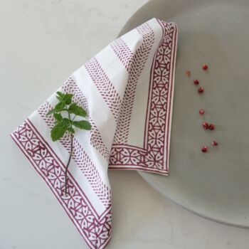 Raspberry Cotton Hand Block Print Tablecloth, 3 of 3